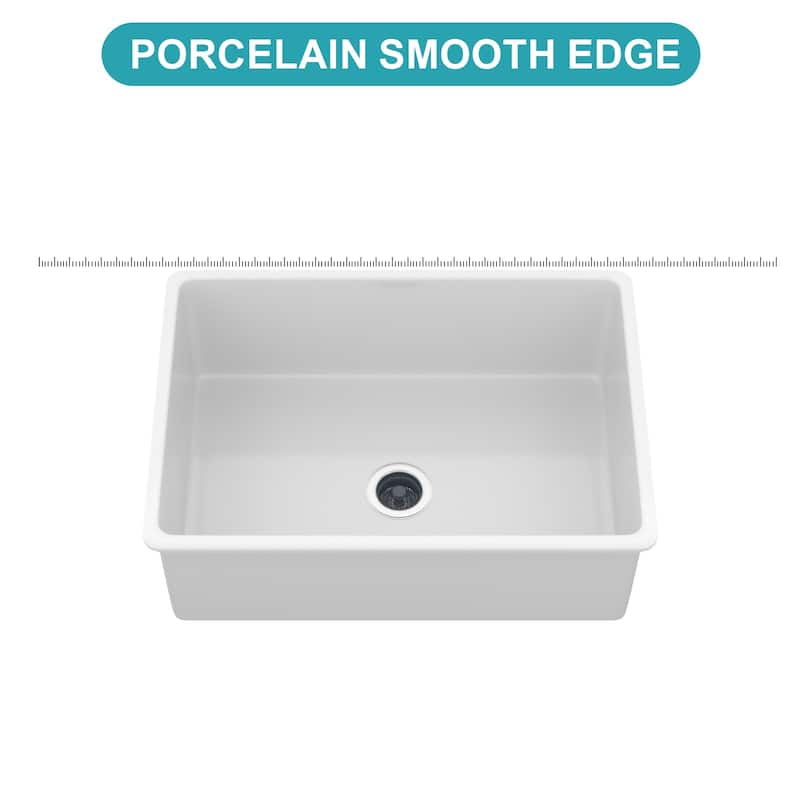 Undermount Single Bowl Fireclay Kitchen Sink - Dual Mount White Porcelain Fireclay Rectangular Deep Single Bowl Sink