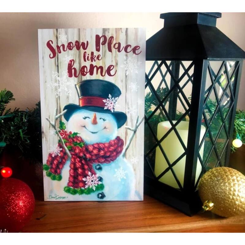 White Red Snowman Printed Christmas Wall Sign Rope Hanger 10" x 6"