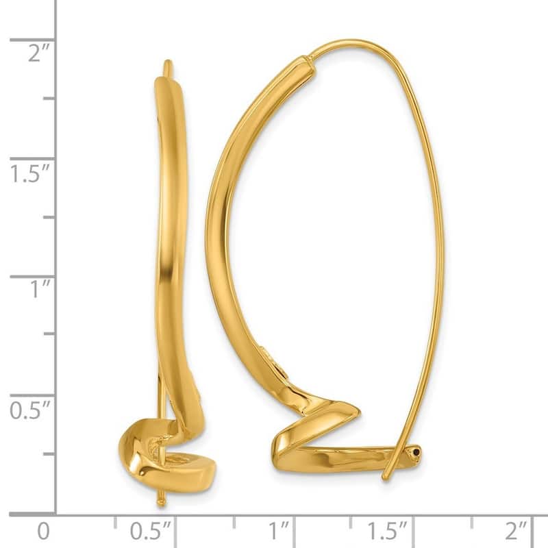 Curata 14K Italian Yellow Gold Abstract Squiggle Drop Threader Earrings - 25x46mm