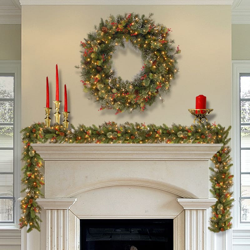 National Tree Company 4 ft. Wintry Pine Wreath with Clear Lights - 48 inches diameter x 7 inches deep