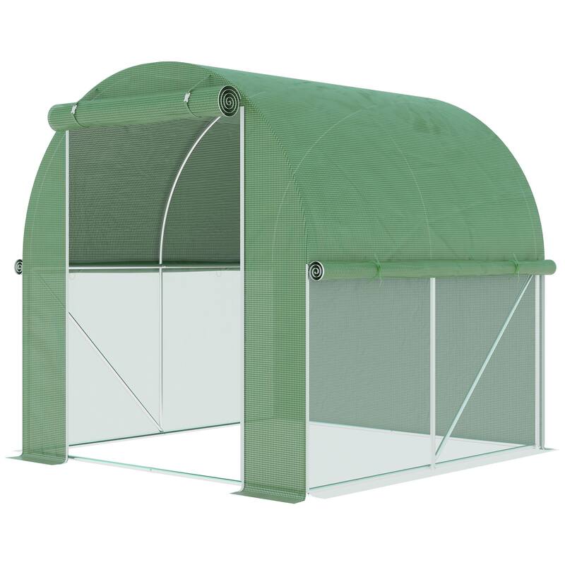 UV-Resistant Tunnel Greenhouse with Mesh Sidewalls & Zippered Roll-Up Doors, Arch Roof Hot House Plant Shed Garden Shed Tent