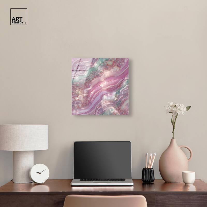 Pink and Mint Crystal I Acrylic by Art Remedy, Ready to Hang