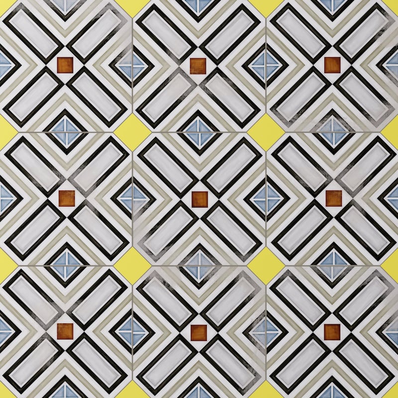 Merola Tile Vaudeville Octagon Deco Ritter with Taco Lima 7-7/8" x 7-7/8" Porcelain Floor and Wall Tile
