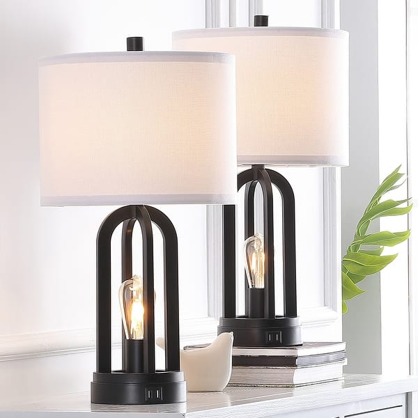 JONATHAN Y Axel Modern Iron/Seeded Glass Industrial 20.5-in Black LED Table Lamp With Glass Shade JYL3084A At