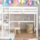 preview thumbnail 20 of 53, Loft Pine Wood Bed Frame with Safety Guardrail,Built-In Desk,Ladder,Twin Size White