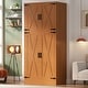 preview thumbnail 2 of 22, Rackcog Wooden Wardrobe with Barn Doors, Farmhouse Closet Storage Cabinet with Hanging Rod Cherry-31.5''