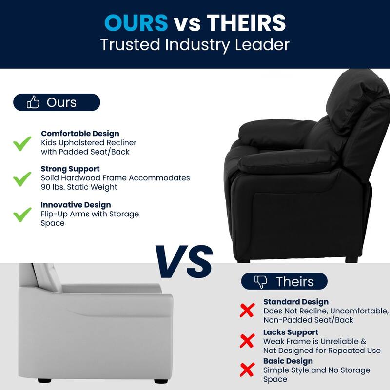 Deluxe Padded Contemporary Kids Recliner with Storage Arms