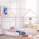 preview thumbnail 1 of 14, Full Size Metal House Bed Frame with Roof and Fence, Playhouse Design for Kids and Teens, Sturdy and Fun Sleeping Space White