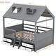 preview thumbnail 12 of 46, House Bed Creativity Kids Platform Bed with 4 Storage Drawers and a Cute Ladder, House Bed with Roof Skylights and Guardrail