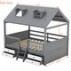 preview thumbnail 46 of 47, House Bed Wood Low Loft Bed House-shape Frame Bed with 2 Roof Skylights, Kids Storage Bed with 4 Drawers, Guardrail and Stairs