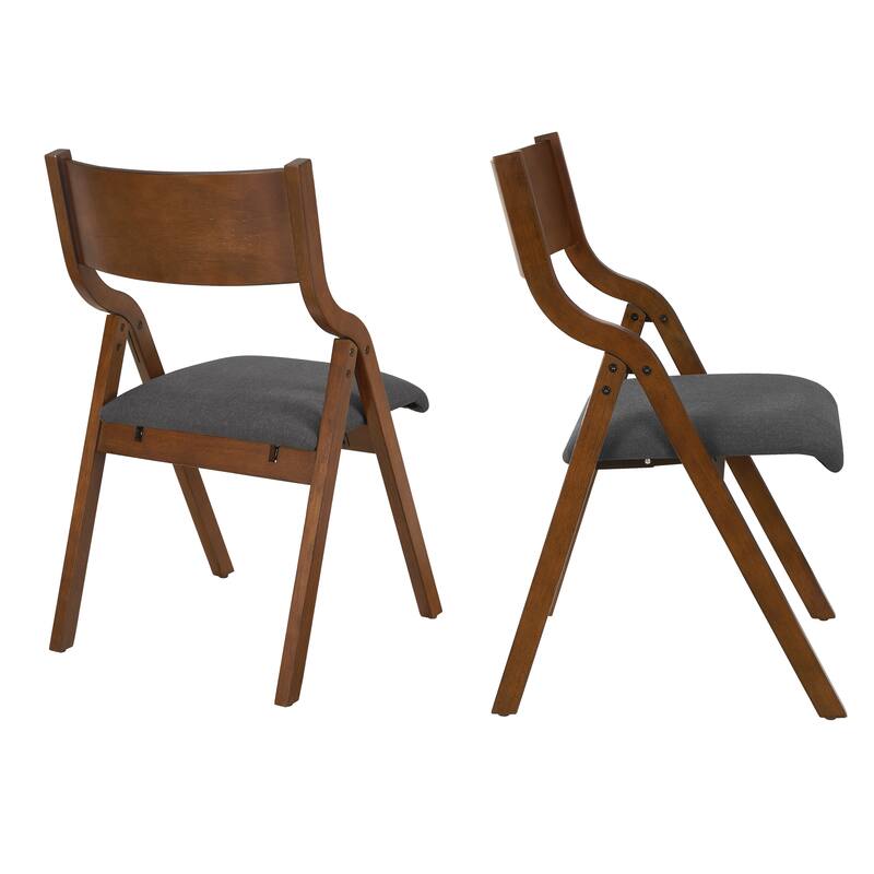 Set of 2 Dark Gray Fabric Dining Chair Wood Folding Chair Lounge Chair