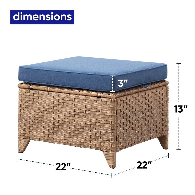 Gymojoy Outdoor Durable Wicker Ottomans with Olefin Cushions