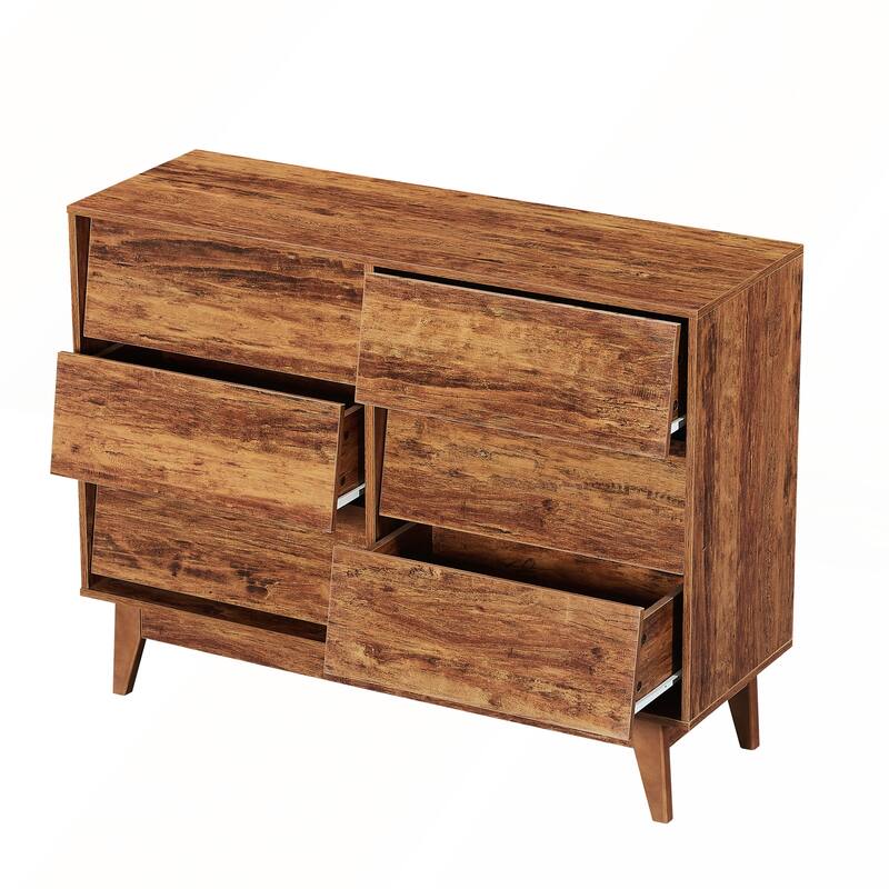 6 Drawer Double Dresser Features Vintage-style and Bevel Design