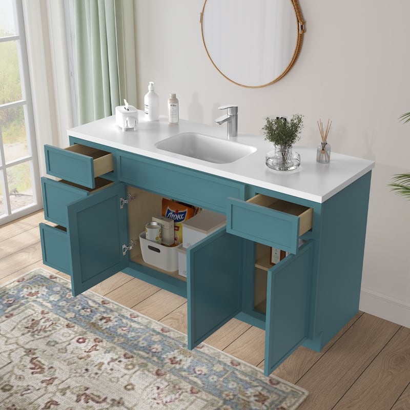 Vanity Art 69" Oak Freestanding Bathroom Vanity Cabinet without Top