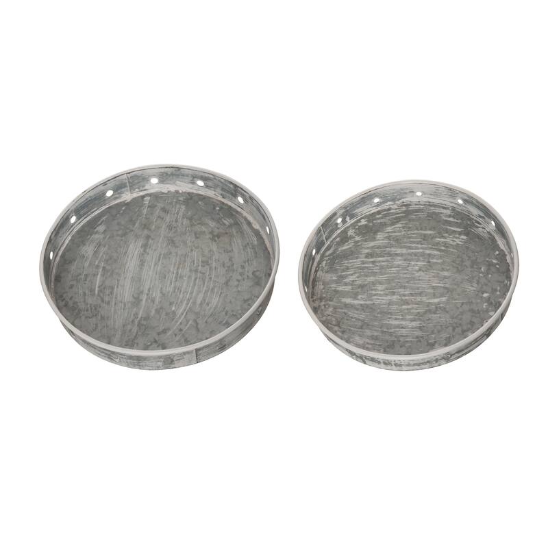 Transpac Metal 15.75 in. Gray Spring Nested Whitewashed Trays Set of 2