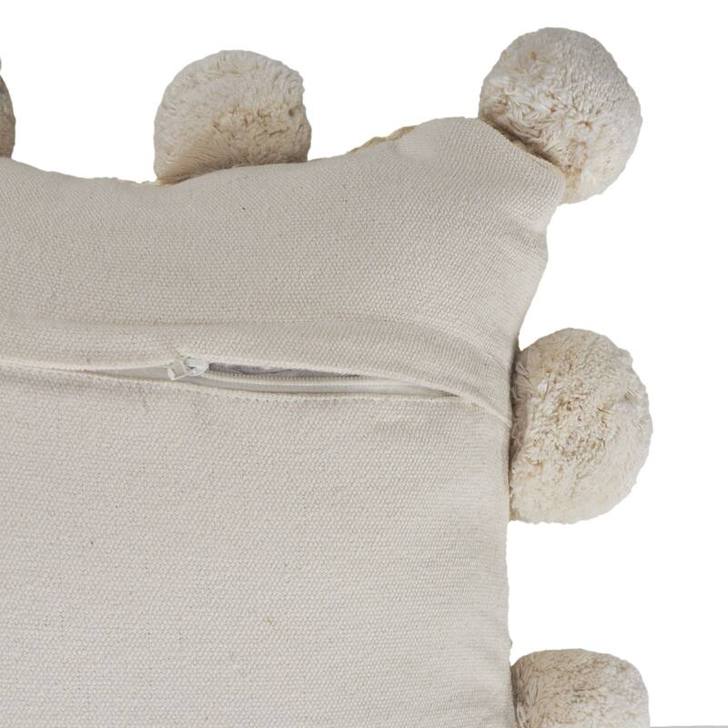 20" Brown and White Pom Pom Border Square Throw Pillow