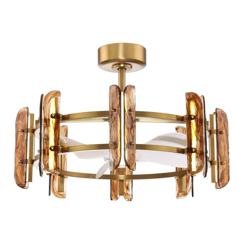 Ceiling Fan 32" Perimost 3-Blade Modern Gold Glass LED