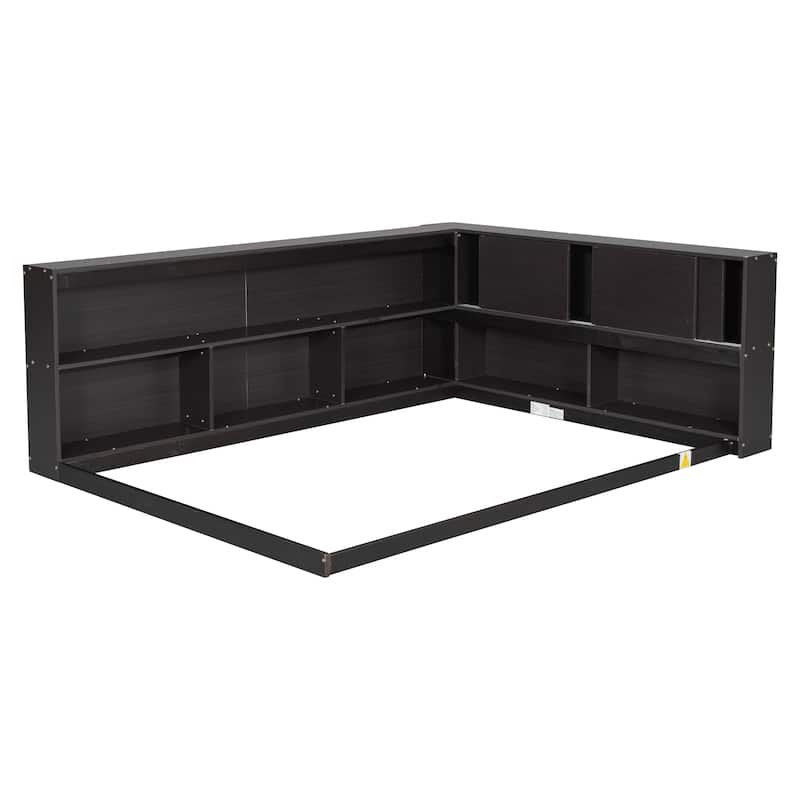 Floor Bed with L-shaped Bookcases