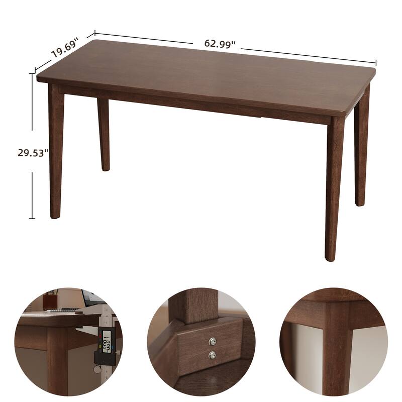 Solid Wooden Desk,63 x 19.7 Inch Desks, Rubberwood Mid Century Modern Desks, Small Writing Desk for Bedroom,Small Spaces