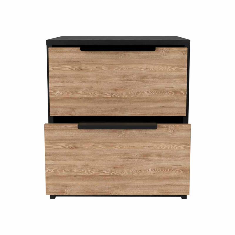 Modern Black and Pine Nightstand with Two Drawers