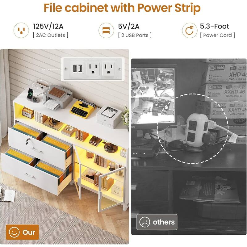 59" LED File Cabinet 2 Drawers Filing Cabinets Legal/Letter/A4 File