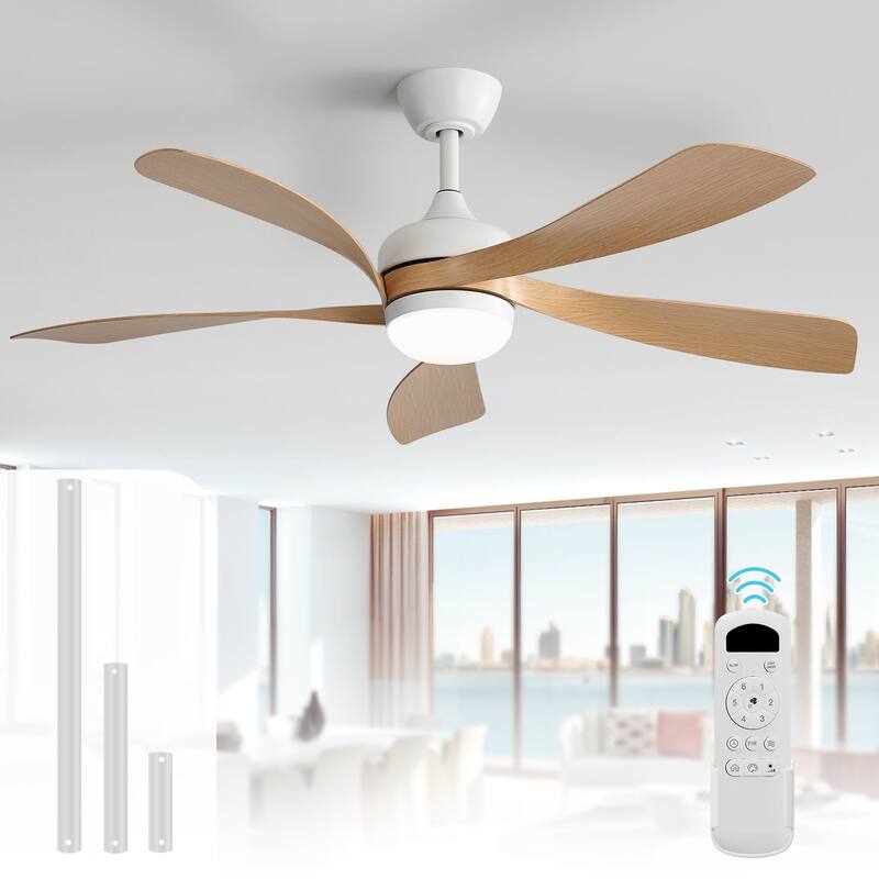 52" Indoor Noiseless Ceiling Fan with Integrated LED Light and Remote - 52 inches - White with Beige