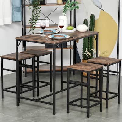 5 Pieces Bar Table Set With 4 Stools
