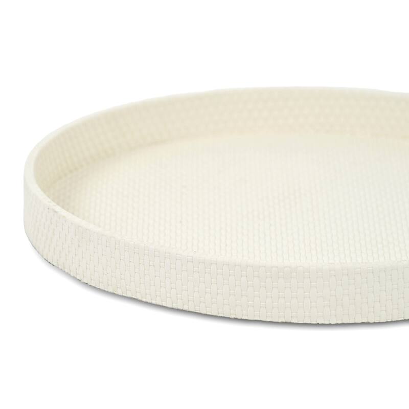 Tamsin 14.5" Round Decorative Serving Tray - Wicker Weave Pattern for Display, and Organization