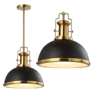 JONATHAN Y Deere Adjustable Iron/Glass Vintage LED Dome Pendant