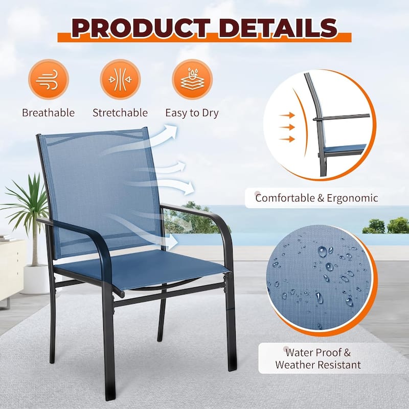 Outdoor Patio Metal Textilene Dining Chairs with Armrest Set of 2