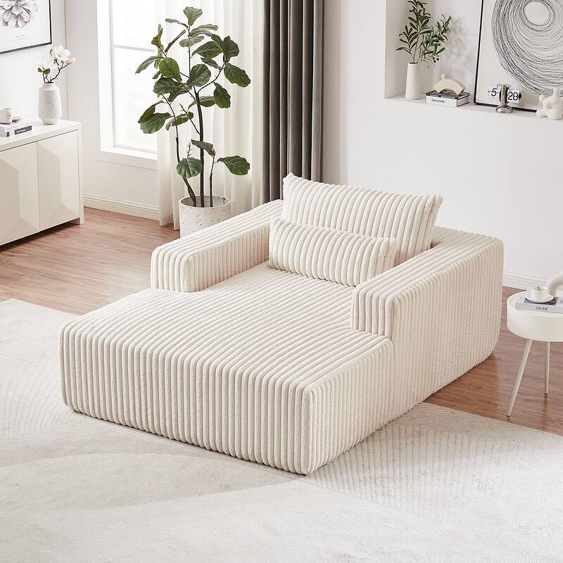 75 Inch Corduroy Sponge Sofa Lounge Chair - Beige