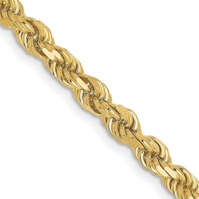 Curata 10k Yellow Gold 7" or 8" 3.5mm Sparkle Cut Rope Chain Bracelet