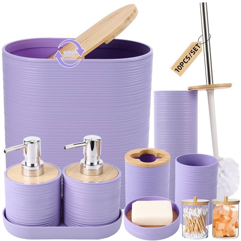 Bathroom Accessories Set with Trash Can - 1 x 1 x 1 - Light Purple