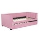 preview thumbnail 6 of 9, Twin Size Stylish Velvet Upholstered Daybed Ergonomic Design Backrest Daybed with Trundle Bed Wood Slat Support, Pink
