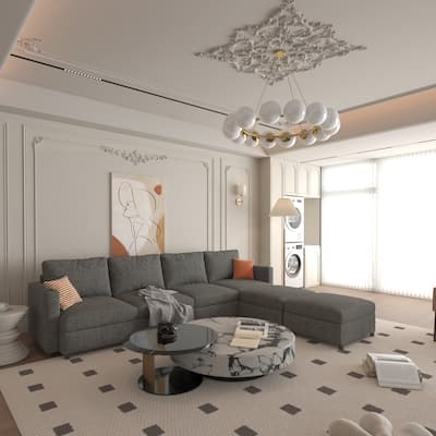 6-Seater Chenille U-Shape Sectional Sofa with Storage and Ottoman,Grey