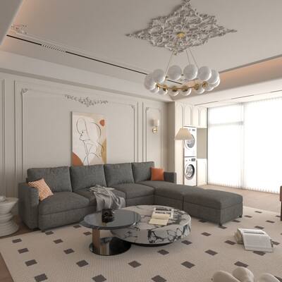 Grey 123" U-Shaped 4-Seater Modular Sectional with Storage Ottomans, Easy to Assemble and Transport