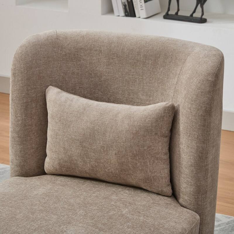 25.2" Wide Modern Chenille Upholstered Armless Metal Base 360° Swivel Chair with Pillow