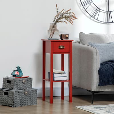 2-Tier Side Table with Drawer and Bottom Shelf for Living Room or Bedroom