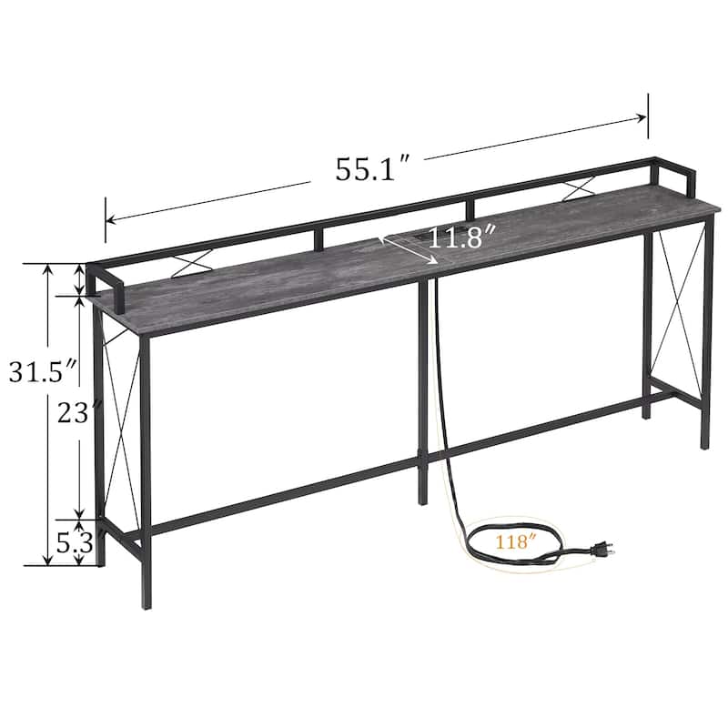 5-Pieces Console Table with Bar Stools Set, with 2 Outlet and 2 USB Ports, Dining Table Sets for Breakfast Nook
