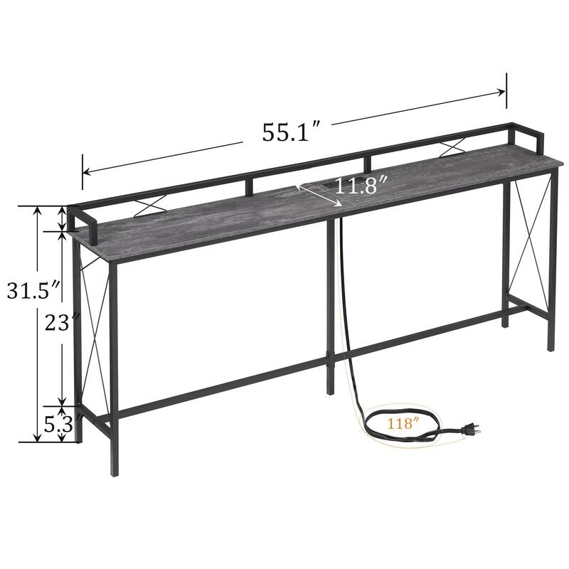 Javlergo Extra Long Console/Sofa Table with Charging Station&Power Outlet, Charcoal Grey