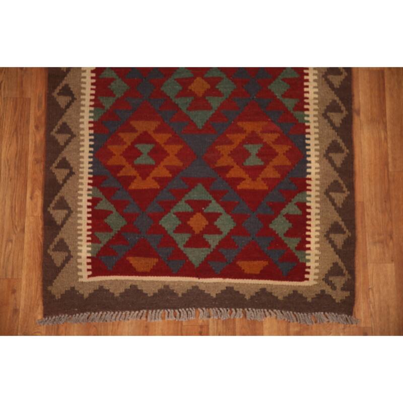 Reversible Kilim Rug Hand-woven Oriental Wool Foyer Carpet - 3'3" x 4'10"