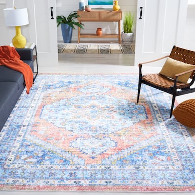 SAFAVIEH Handmade Saffron Modern & Contemporary Oriental Blue/Rust Cotton Rug