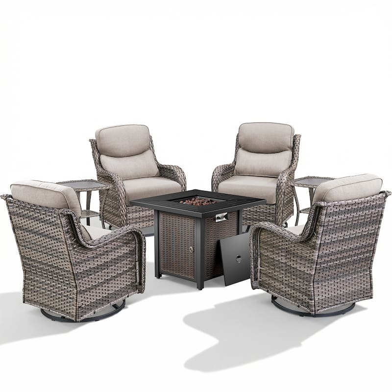 Pocassy 30 In Outdoor Fire Pits with Patio Swivel Glider Chari Set.