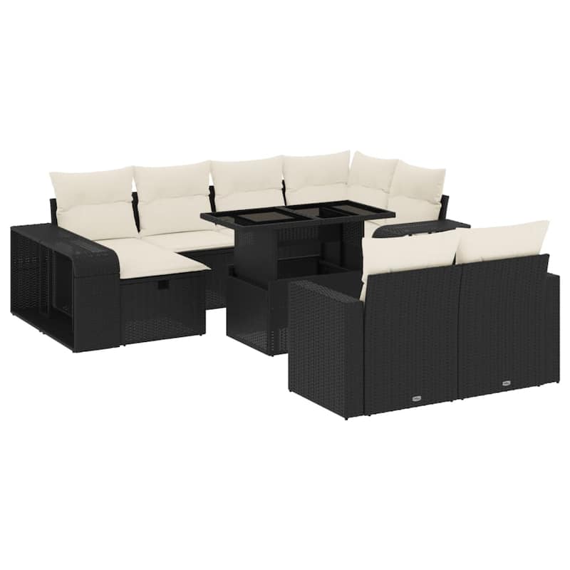 vidaXL Patio Sofa Set with Cushions Outdoor Furniture 11 Piece Poly Rattan - 24.4 x 24.4 x 27.2
