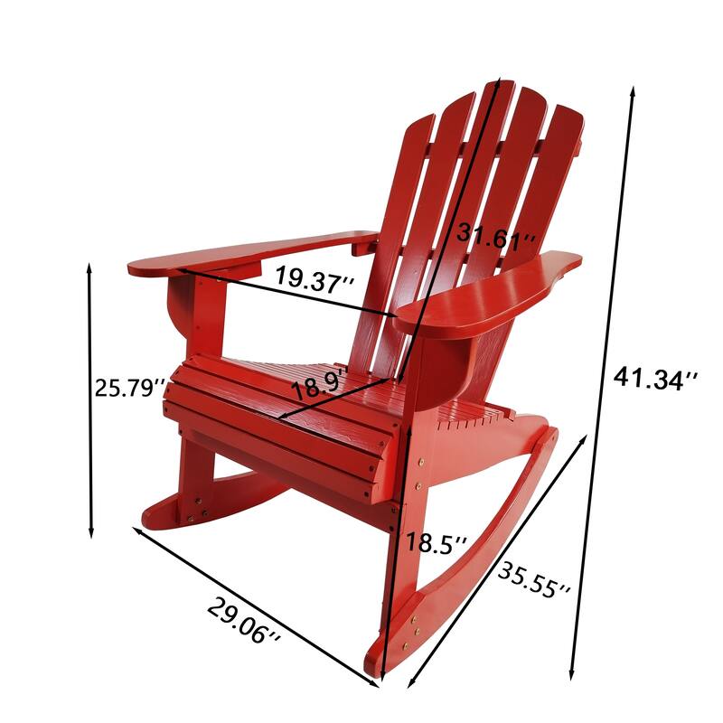 Reclining Wood Outdoor Rocking Adirondack Chair in Red