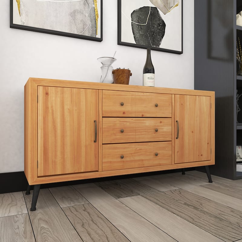 Light Brown Wooden 3 Drawers 1 Shelf and 2 Doors Buffet