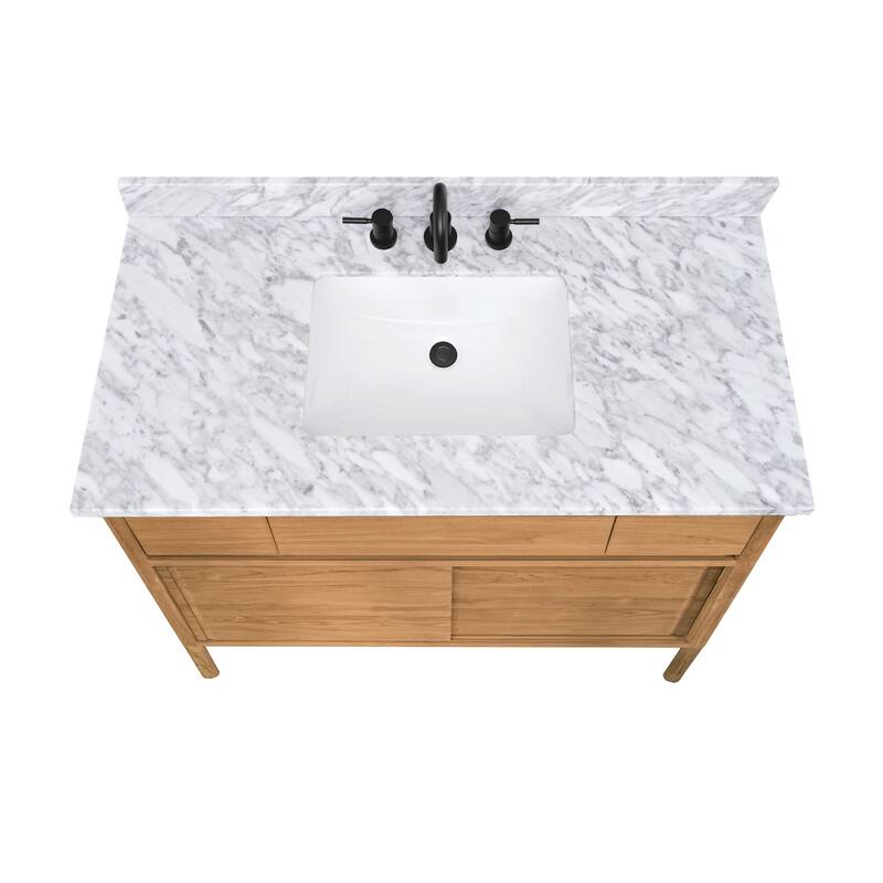 Avanity Carina Bathroom Vanity in Coffee Teak with Carrara White Marble Top