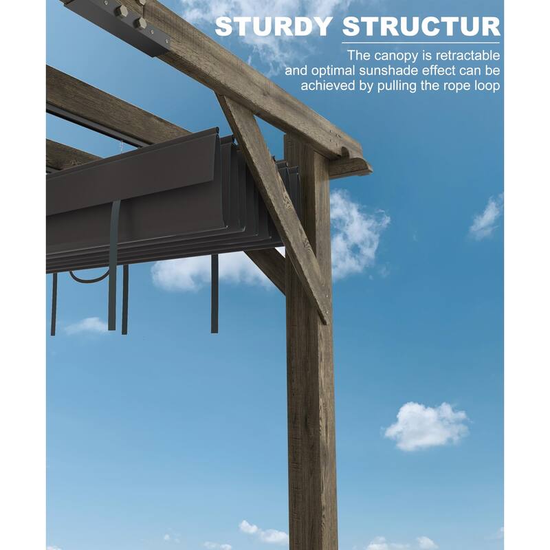 Wood Pergola with Retractable Sunshade Canopy