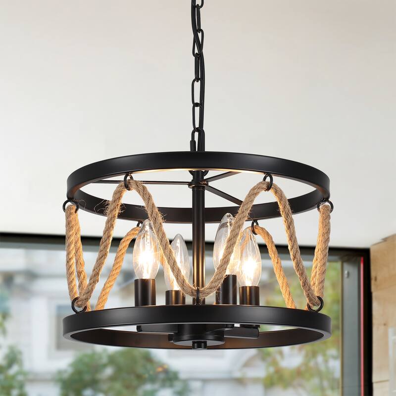 4-Light Circle Rustic Hanging Candlestick Linear Chandelier Lighting Fixture for Kitchen Island