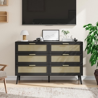 Rattan 6 drawers Chest - Black - Bed Bath & Beyond - 41297566